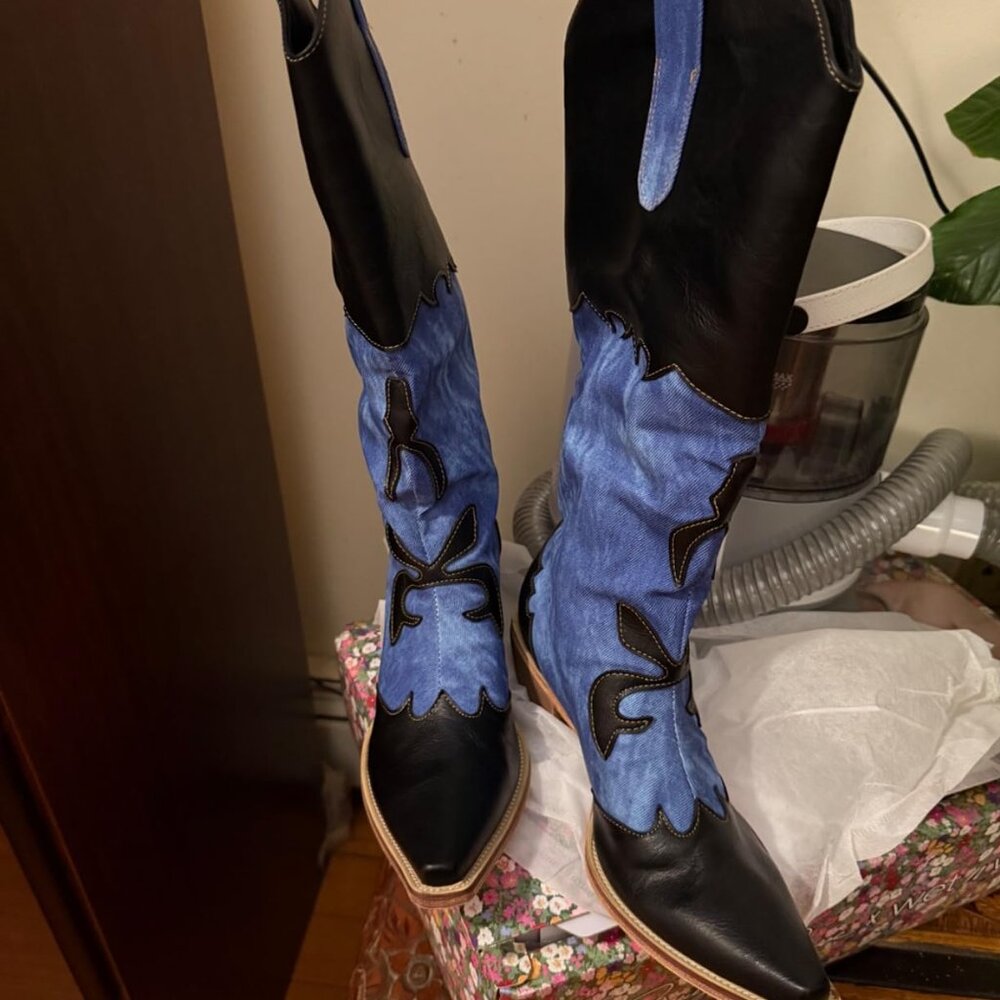 Women Denim Cowboy Boots - Picture 5 of 11